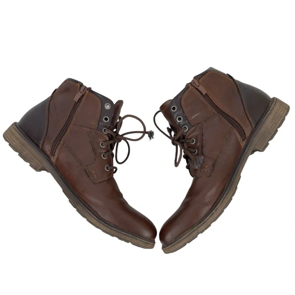 AMAPO Men Oxford Boots Buckle Dress Lace Up Boots Lace-Up Side Zip SZ 11